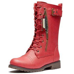 Red combat boots with pockets (Size 7)